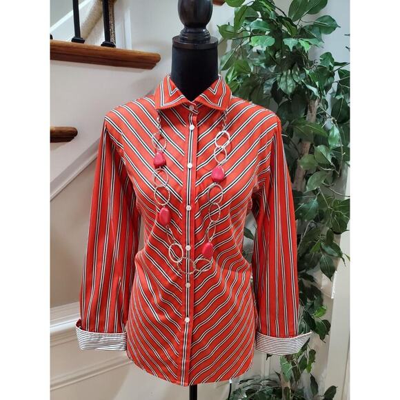 Jones New York Womens Orange Cotton Collared Long Sleeve Button Down Shirt Large - Picture 1 of 13